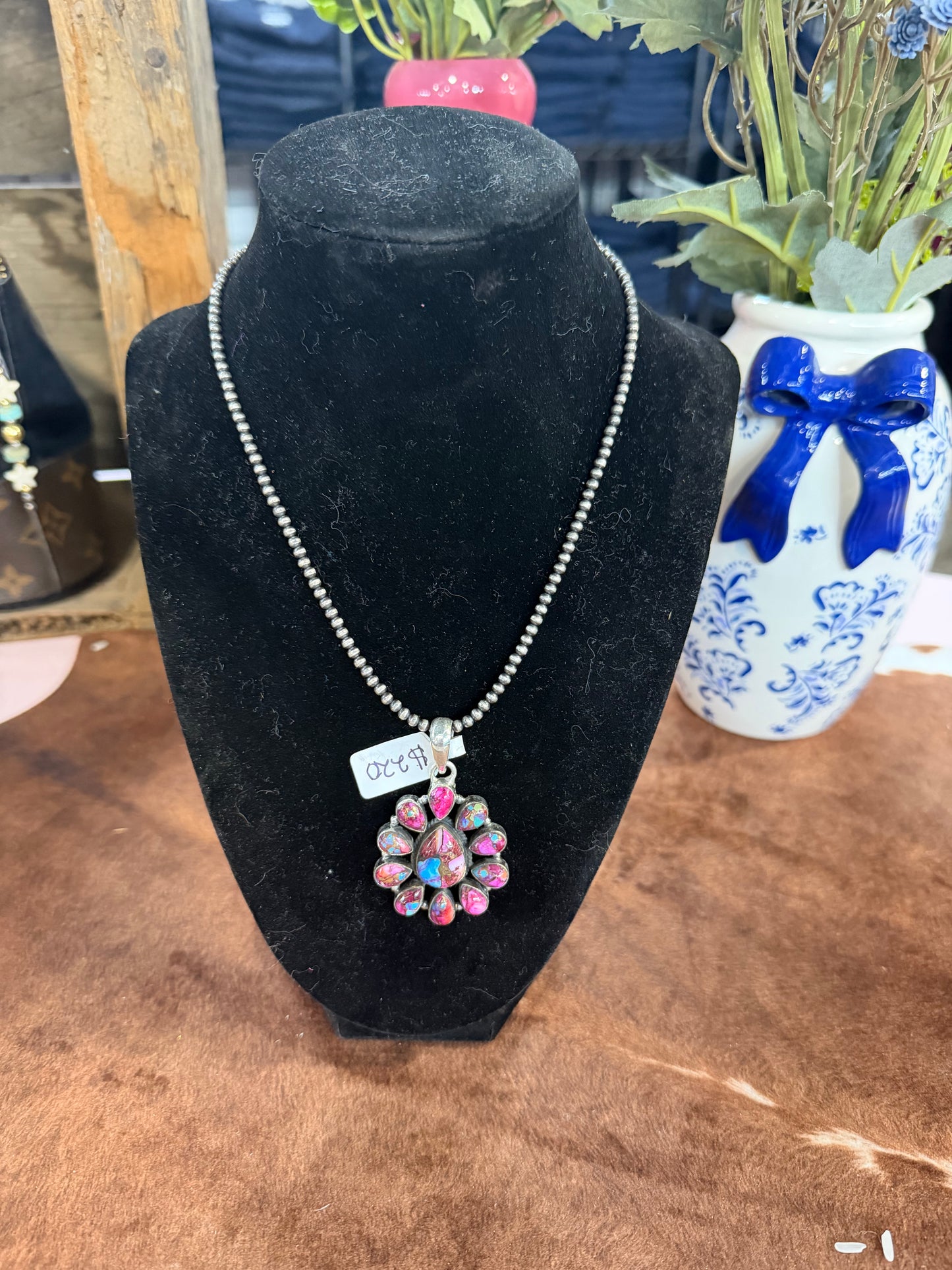 Pink dahlia pendant