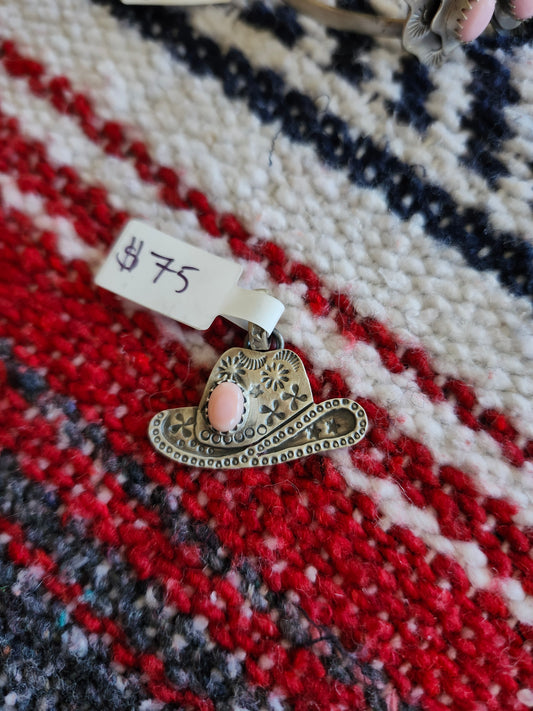 Pink conch cowboy hat pendent